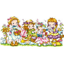Tela estampada de dibujos animados para niñas, conjunto de punto de cruz chino, de 11CT, 14CT, Fishxx 2024 - compra barato