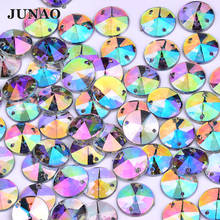 JUNAO 10 мм круглые кристаллы AB цвета пришивные стразы бисер шитье риволи камни с плоским основанием Акриловые стразы для рукоделия 2024 - купить недорого