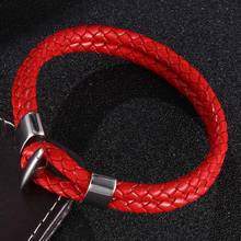 Red Braided Leather Bracelet Women Fashion Jewelry Stainless Steel Buckle Simple Hook Male Wrist Band Gifts 2024 - buy cheap