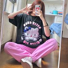 Hillbilly Japanese Hello Kitty Print Women Embroidery Kawaii tShirt Oversize Ins Fashion Harajuku Tee Summer Cotton Short Sleeve 2024 - buy cheap
