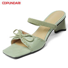 Sandália de salto alto de couro legítimo, sapato casual feminino de verão com laço borboleta, 2021 2024 - compre barato