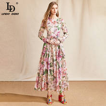 LD LINDA DELLA Designer Summer Chiffon Dress Women Long sleeve Bow Flower Print Fashion Elegant Party Vintage Lady Midi Dress 2024 - buy cheap