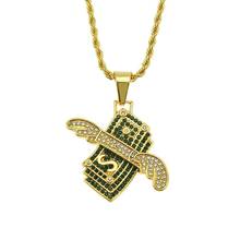 3 Colors Hip Hop Rhinestones Paved Bling Iced Out Flying Dollar Money Pendants Necklace for Men Rapper Jewelry Gold Silver Color 2024 - buy cheap
