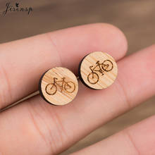 Jisensp Unique Design Vintage Bicycle Stud Earrings Handmade Wooden Earrings Fashion Jewelry for Women 2024 - buy cheap