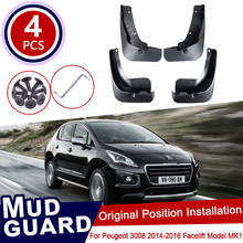 Para-lamas do carro para peugeot, 4 unidades, 3008 2014 2015 2016 mk1 para-lamas proteção contra respingo fender dianteiro traseiro acessórios para automóveis 2024 - compre barato