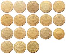 Франция, набор из 1878 - 1906 позолоченных копировальных монет, 18 шт., 100 фрса 2024 - купить недорого