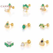 CANNER 925 Sterling Silver Earrings For Women Triangular Mini French Emerald Piercing Stud Earrings Pendientes Plata 925 Jewelry 2024 - купить недорого