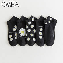 OMEA-calcetines tobilleros negros de corte bajo para mujer, medias invisibles de algodón con crisantemo, estilo Simple, 5 pares 2024 - compra barato