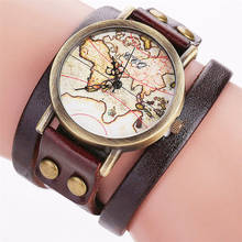 CCQ-Reloj de pulsera con mapa del mundo para mujer, de cuero genuino, de cuarzo, de lujo, informal 2024 - compra barato