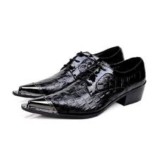 Zapatos de piel de cocodrilo para hombre, calzado Formal de tacón alto, de punta de hierro, para fiesta, negocios, Social 2024 - compra barato