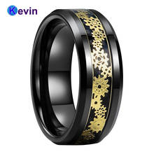 Black Men Women Wedding Band Tungsten Ring With Gold Gearwheel And Carbon Fiber Inlay 8MM Comfort Fit 2024 - buy cheap