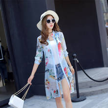 Women 2021 Summer New Long Sun Protection Blouses Female Thin Chiffon Cardigan Tops Ladies Half Sleeve Loose Print Shirts E09 2024 - buy cheap