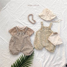 Summer Plaid Baby Bodysuits and t Shirt 2 Pcs Outfits 2021 Fashion Baby Clothing Korean Style Infant Kids Girls Boys Clothes Set 2024 - buy cheap