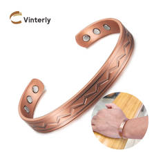 Vinterly-pulsera de cobre puro para hombre y mujer, brazaletes magnéticos de energía y salud, amuleto Vintage, brazaletes ajustables, 2018 2024 - compra barato