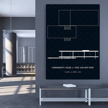 Poster da casa de farnsworth poster i mies van der rohe i arquitetura poster i minimalista cartaz i design do cartaz i decoração da parede 2024 - compre barato