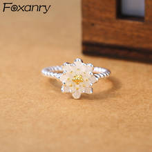 Foxanry anel 925 de prata esterlina feminino, anel com flor de lótus aberto para mulheres elegantes estilosos de noivado 2024 - compre barato