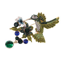 Pretty Wings Hummingbird Flower Cluster Crystal Bird Brooch Pin 2024 - buy cheap