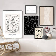 Lienzo de línea abstracta para pared, pintura minimalista, póster nórdico, Imagen corporal de mujer, decoración moderna para sala de estar 2024 - compra barato