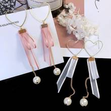 Korean pop Temperament Heart-Shaped Lace Pearl Tassel Long Pendant Earrings For Women Fashion Metal Jewelry Wholesale 2024 - buy cheap