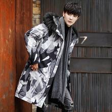 Jaqueta masculina grossa duck down e capuz, casaco camuflado médio longo plus size 4xl 2024 - compre barato