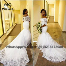 Vintage Arabic Sheer Lace Mermaid Wedding Dresses Sweep Brush Train Off Shoulder Bridal Gown with Appliques Wedding Dresses 2024 - buy cheap