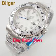 40mm Bliger GMT 3804 Automatic Men's watch white strile dial luminous sapphire glass white ceramic bezel date window  184 2024 - buy cheap
