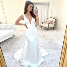 Simply Mermaid-vestidos De novia De satén con cuello en V, ropa De novia De playa, clásico, más barato, blanco 2024 - compra barato