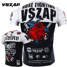 VSZAP Rose Short-sleeved Quick-drying Clothes Men Fitness Stretch T-shirt Muay Thai MMA Sports Fighting Fight Broadcast Tshirts 2024 - buy cheap