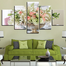 Cuadro de flores bonitas para decoración del hogar, pintura Modular de pared, arte Vintage, póster moderno de lona para sala de estar, 5 paneles 2024 - compra barato