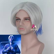 Novo filme pronto jogador um parzival cabelo cosplay adereços à moda azul branco costura perucas sintéticas cosplay acessório + peruca boné 2024 - compre barato