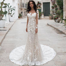Vestido de noiva estilo sereia, mangas compridas, com lantejoulas, 2021 2024 - compre barato
