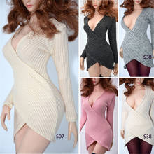 1/6 Mini Female Sexy Llong Sleeves V Neck Party Knitted Sweater Dress Bodycon Women Hip Skirt for 12 inch Action Figures Body 2024 - buy cheap