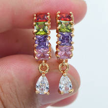 AAA+ Zirconia Gold Color Women Fashion Multicolor Cubic CZ Huggie Dangle Hoop Earrings Jewelry 2024 - buy cheap