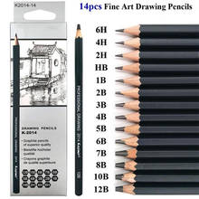 Conjunto de lápis de desenho de madeira profissional, 14 peças, material duro/médio/macio, lápis de carvão para desenho, arte, pintura, papelaria 2024 - compre barato