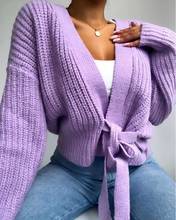 2020 New Women's Sweater Solid Color V-Neck Lace Up Bow Jumpers Lattern Sleeve Loose Cardigan Female Spring Autumn Knitted Coat 2024 - buy cheap