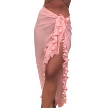 2020 Women Beach Skirt Ruffles Sarong Bikini Cover Up Chiffon Wrap Mesh Dresses Pure Color Sexy Summer Beach Dress Bathing Suit 2024 - buy cheap