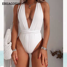 Bañador de una pieza para mujer, Monokini liso con cordones y cuello en V, ropa de playa, 2020 2024 - compra barato