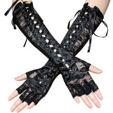 Sexy Lace Bandage Gloves Y2K Long Sexy Seductive Ribbon Rivet Half Finger Ceremonial Ball Nightclub Gloves 2024 - buy cheap
