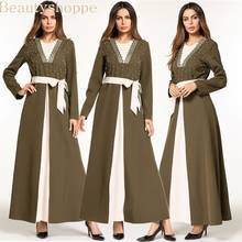 Vestido largo musulmán bordado de manga larga para mujer, caftán árabe islámico, vestido de gasa de Dubái, Abaya 2024 - compra barato