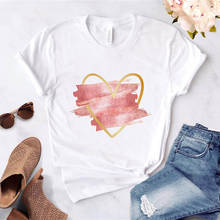Camiseta sencilla con estampado de flores y corazones para mujer, Camiseta de cuello redondo para mujer, camiseta blanca de manga corta para mujer 2021 2024 - compra barato