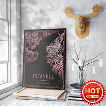 Istanbul Turkey Black Background Pink Line Map Poster, World Tavel City Street Map Art Prints, Bar Pub Club Decor Wall Picture 2024 - buy cheap