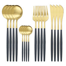 16Pcs Black Gold Dinnerware Set 304 Stainless Steel Cutlery Set Knife Forks Spoon Set Dinner Tableware Party Silverware Set Gift 2024 - buy cheap