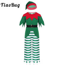Kids Boys Xmas Costume Short Sleeves Tops with Striped Pants Hat Belt Set Christmas Cosplay Party Fairy Outfit Fancy Dress Up 2024 - buy cheap