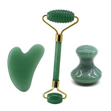 Natural Aventurine Jade Roller Gua Sha Board Face Lift Massage Anti Wrinkle Jade Massager Real Stone Facial Massager Set 2024 - buy cheap