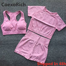 Women Short Sleeve Yoga Set 3 Piece Vital Seamless Sport Bra Suit Gym Clothes Fitness Crop Tank Top Shirt High Waist Shorts 2024 - buy cheap