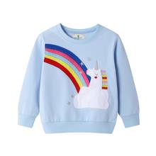 Осенне-зимние свитшоты с аппликацией единорога для маленьких девочек, из хлопка с радугой, милые детские толстовки, рубашки 2024 - купить недорого