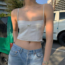 Fashion Chic Strap Bow White Top Women Camisole Backless Skinny Sexy Summer Crop Top Mini Solid Corset Tops Clothing 2024 - buy cheap