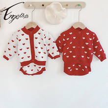 Engepapa Spring Autumn Infant Baby Girls Clothing Suit Long Sleeve Print Knitted Cardigan+Rompers Baby Girls Clothes Set 2024 - buy cheap