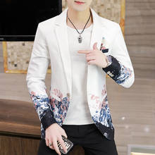 Casaco blazer masculino estilo coreano, jaqueta slim fit de cor degradê floral, roupa casual de negócios com um botão, moda primavera 2021 2024 - compre barato