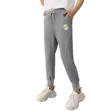 Qrwr 2020 sweatpants feminino casual cor sólida cintura alta lápis calças cintura elástica daisy bordado solto longo calças femininas 2024 - compre barato
